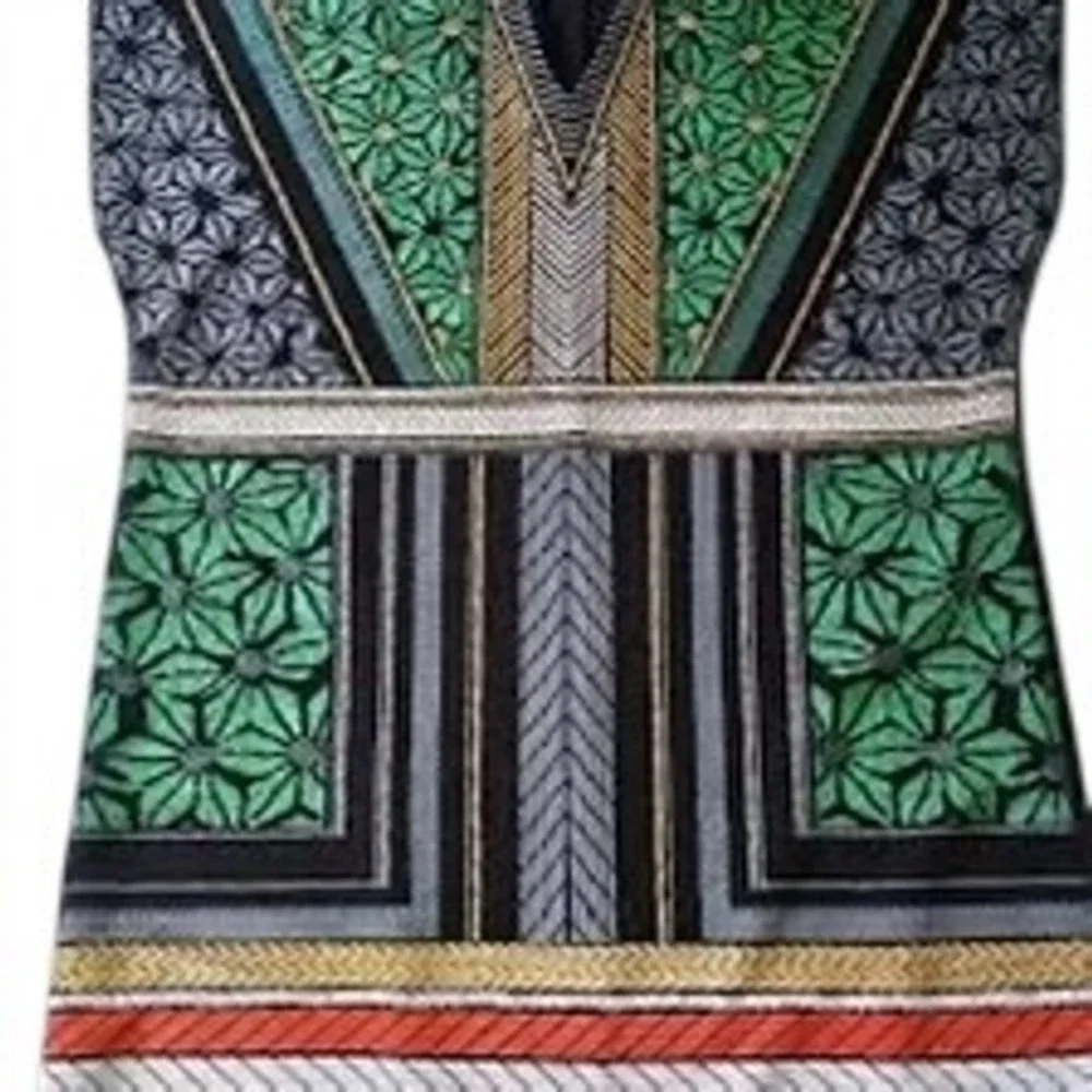 Zara Geometric V-Neck Mini Dress or Tunic‎ with Gold Thread Accents Size Small